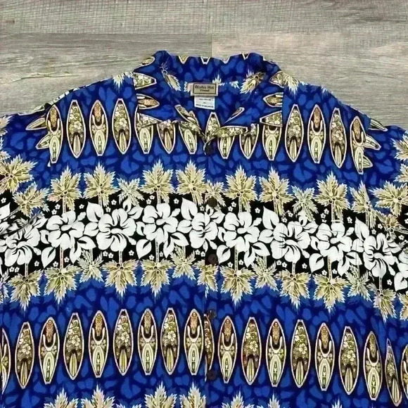 Aloha Hut Mens Hawaiian Button Up Short Sleeve Shirt Sz XL Blue - Mint EUC - Picture 3 of 14